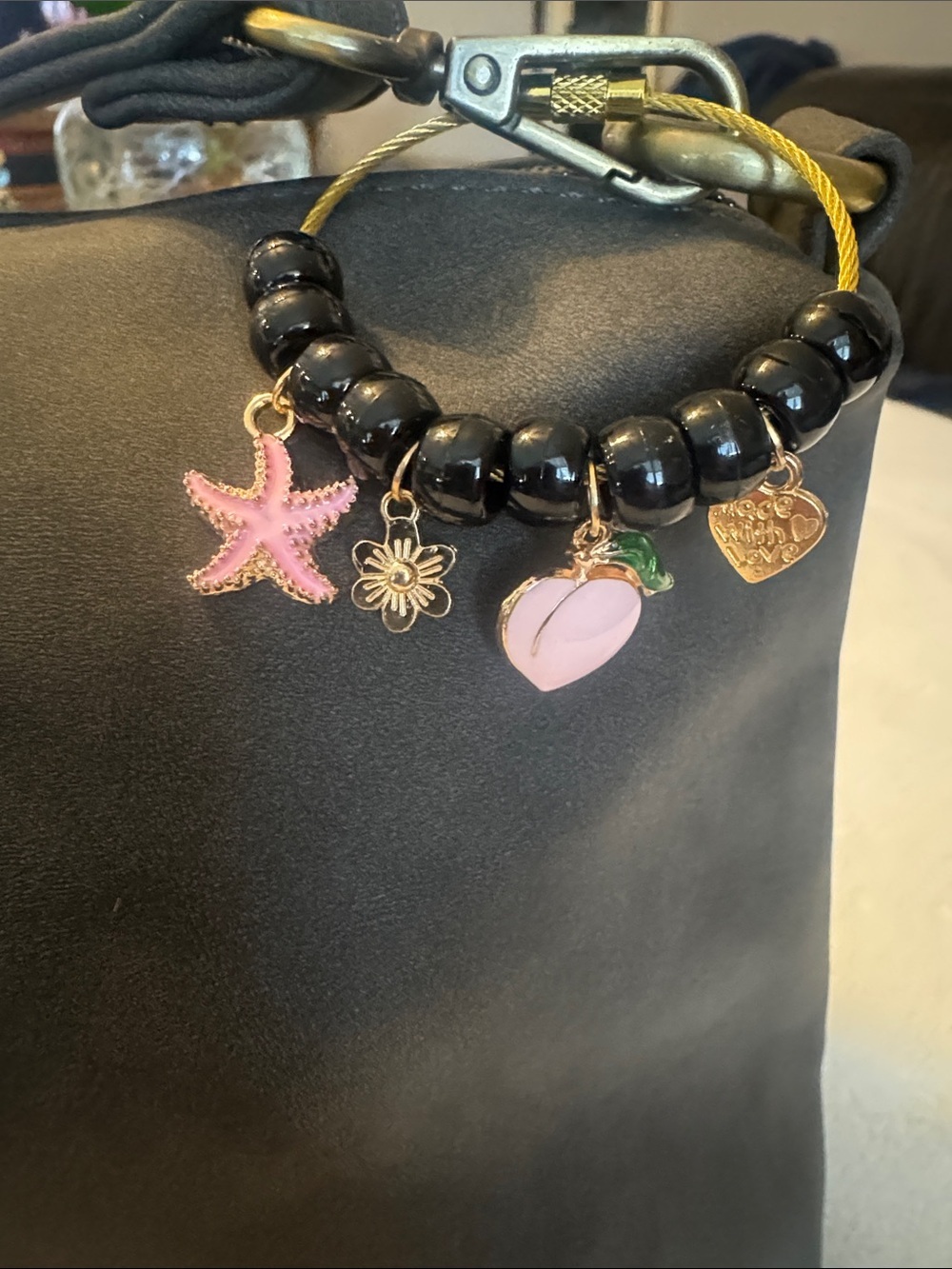 Gold Charm Bracelet with Pink Starfish & Peach Charms